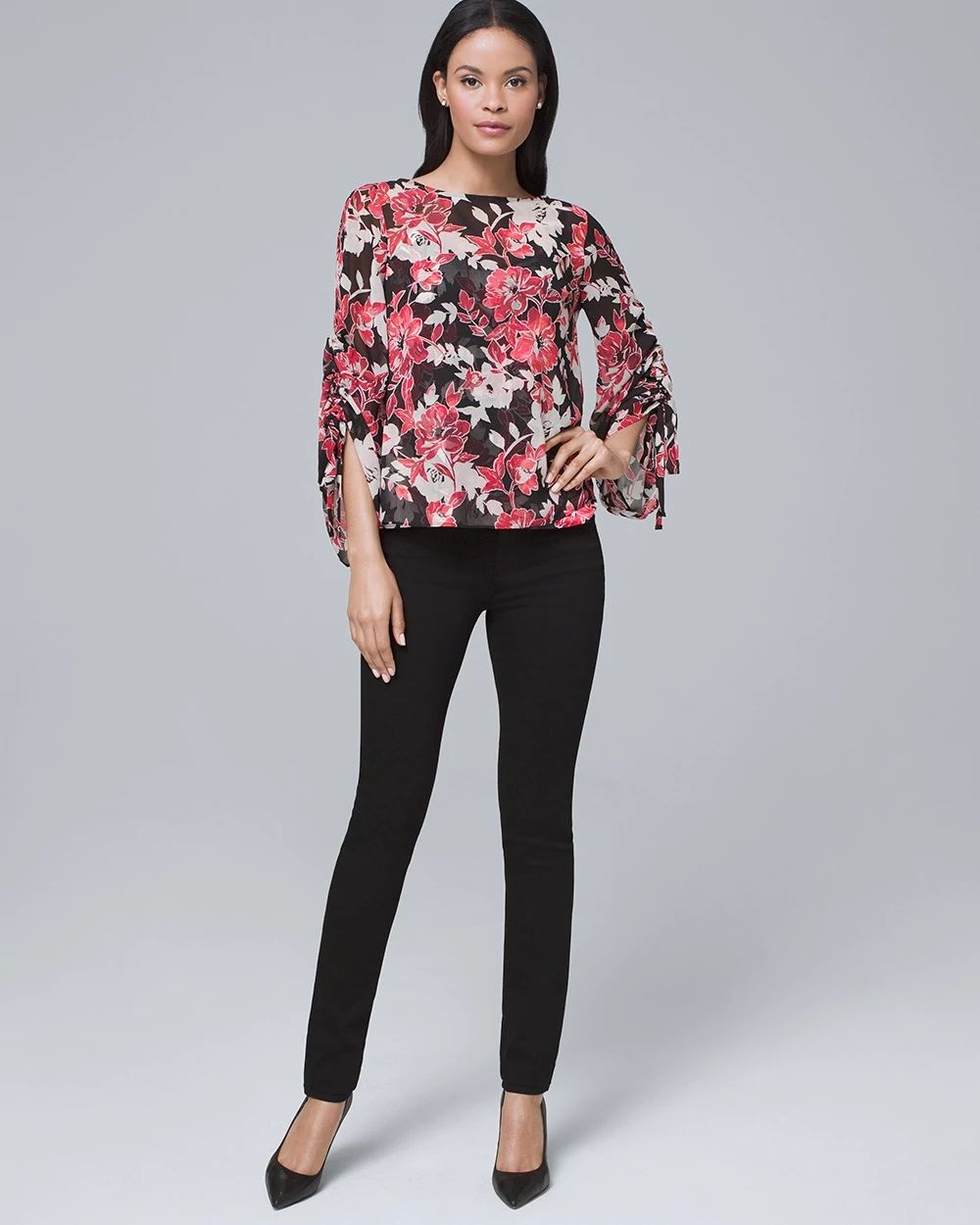 Tie-Sleeve Floral Blouse