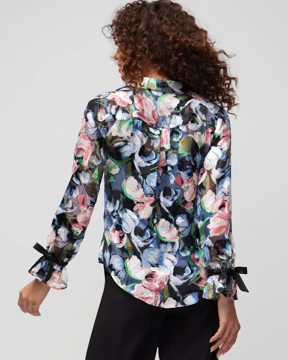Long Sleeve Silk Burnout Shirt