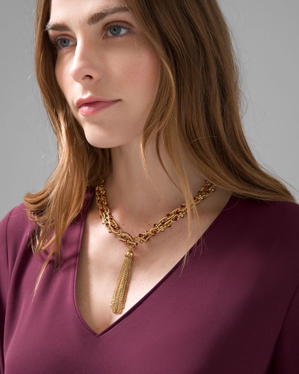 Red Crystal Convertible Tassel Necklace