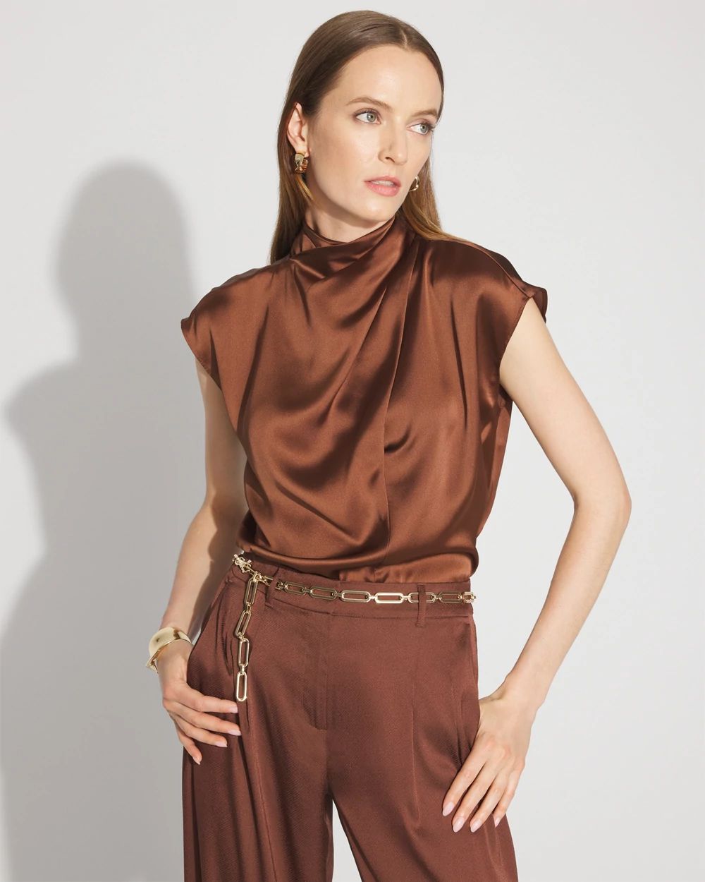 Satin Draped Sleeveless Blouse