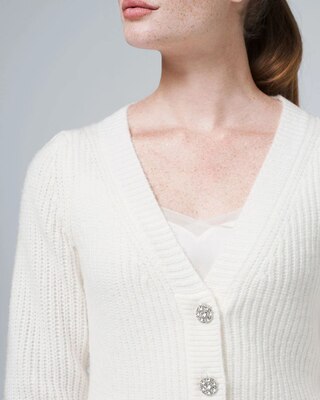 Embellished Cardigan with Puff Sleeves