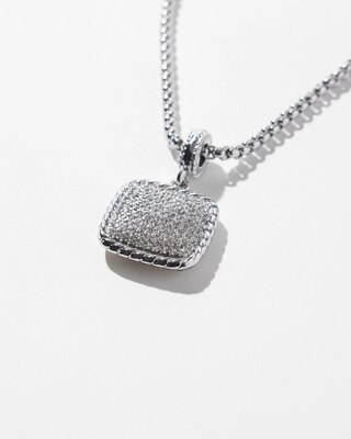 Silver Pave Square Pendant Necklace