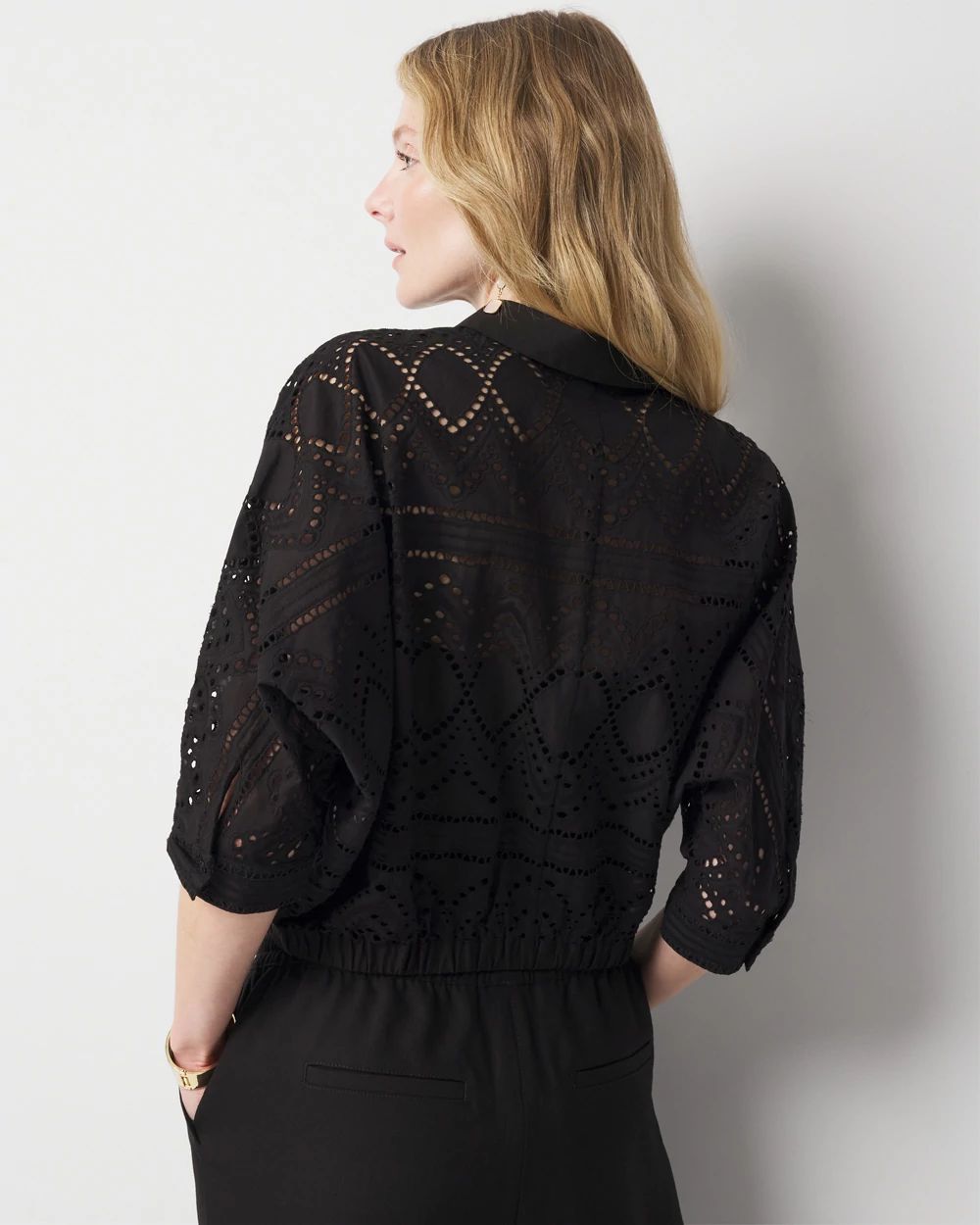 Kimono Sleeve Eyelet Shirt