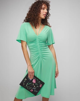 Short Sleeve Ruched Front Matte Jersey Dress click to view larger image.