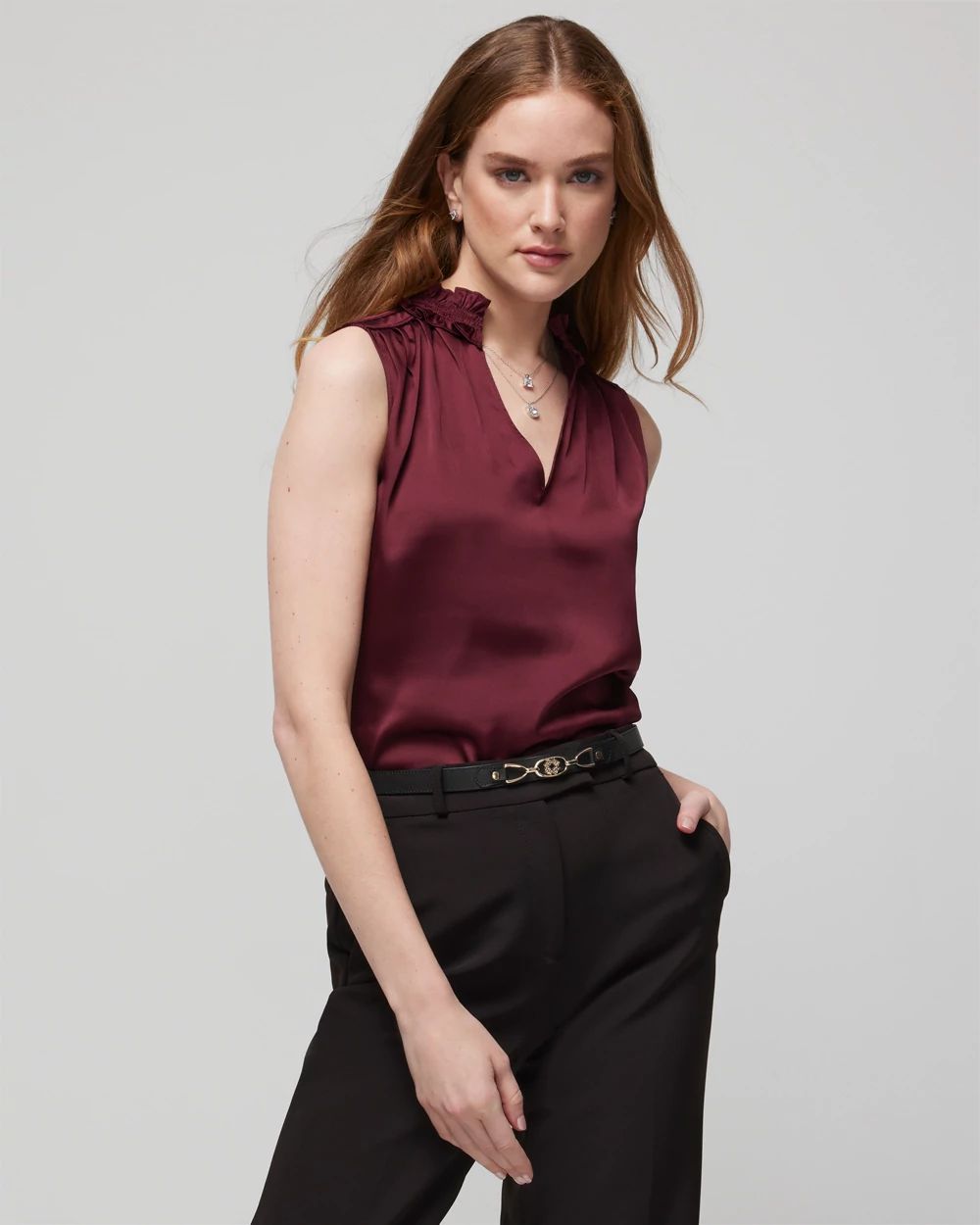 Satin Ruched Neck Shell
