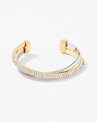 Mixed-Metal Crystal Overlap Cuff Bracelet