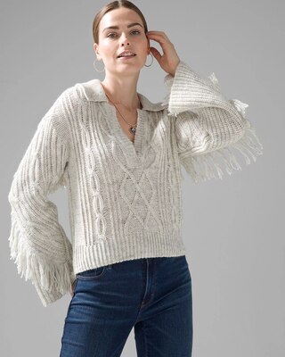 Fringe Trim Cable Knit Sweater