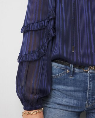 Ruffle Sleeve Sheer Striped Blouse click to view larger image.