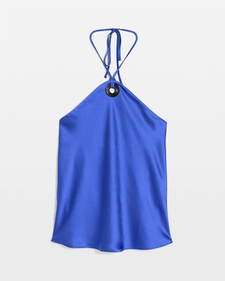 Petite O-Ring Satin Halter Top click to view larger image.