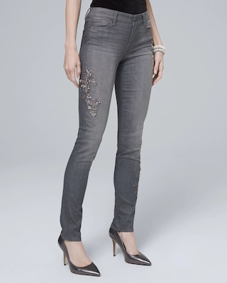 Classic-Rise Scroll-Embellished Slim Jeans