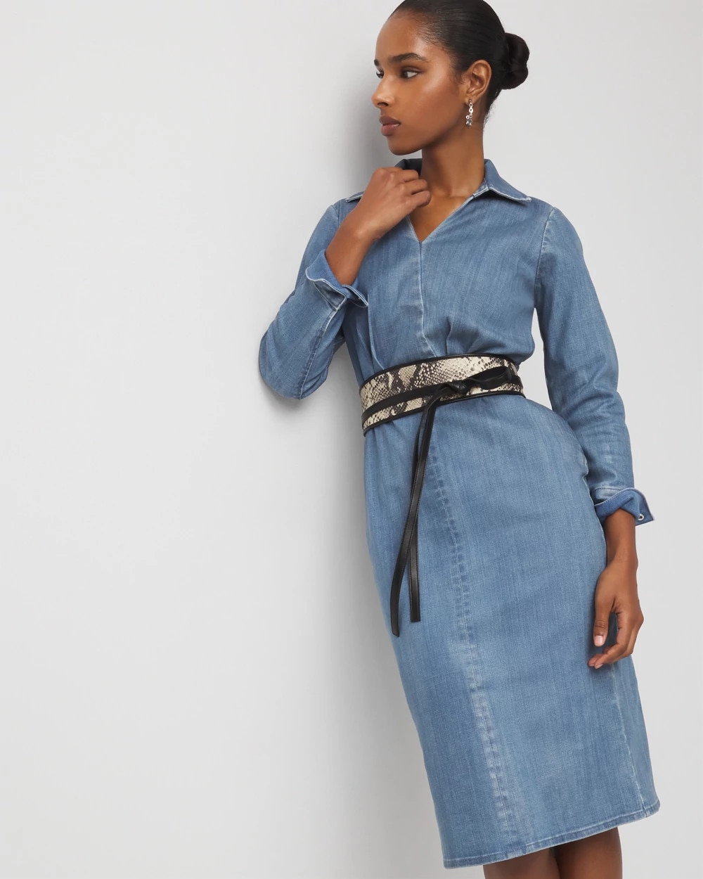 Clear Coated Denim Midi Dress