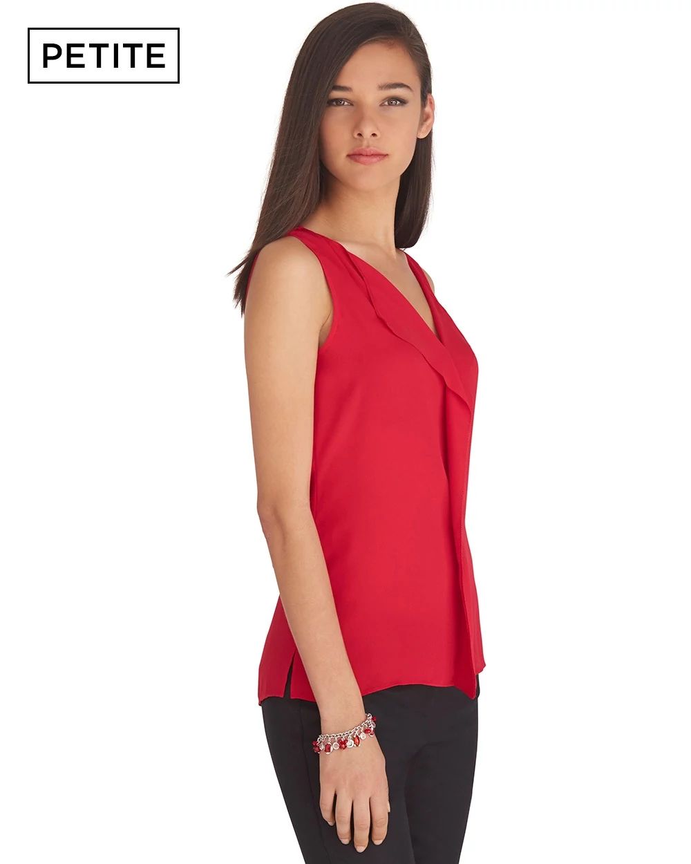 Petite Sleeveless Red Flounce Shell Top