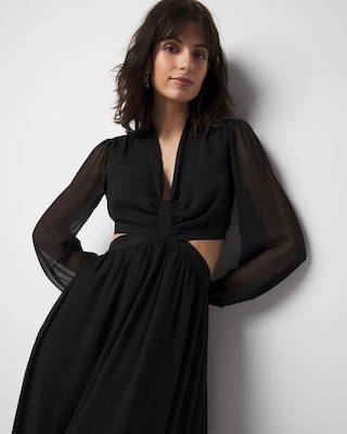 Long-Sleeve V-Neck Cutout Midi Dress click to view larger image.