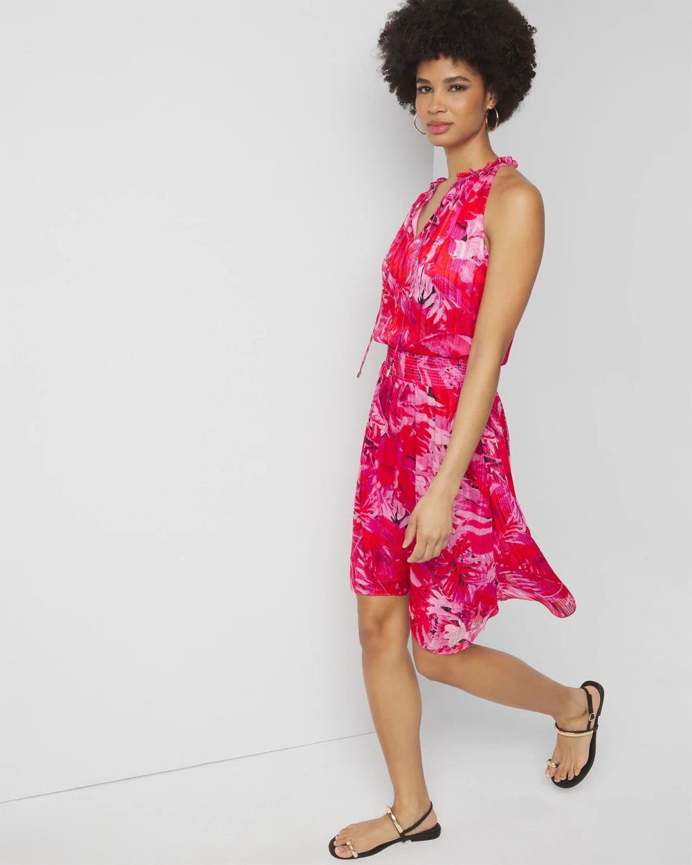 Sleeveless V-Neck Halter Blouson Dress
