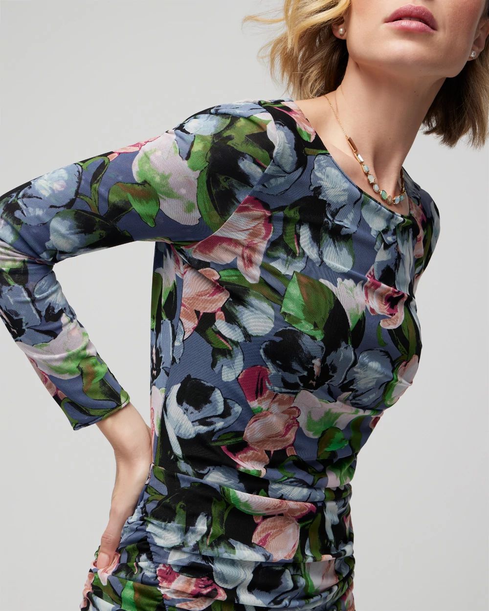Long-Sleeve Reversible Mesh Sheath Dress