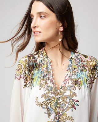 Pleated Butterfly Print Blouse