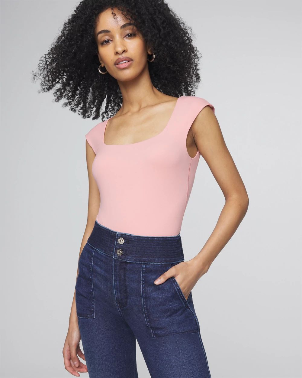 WHBM® FORME Square-Neck Cap-Sleeve Top