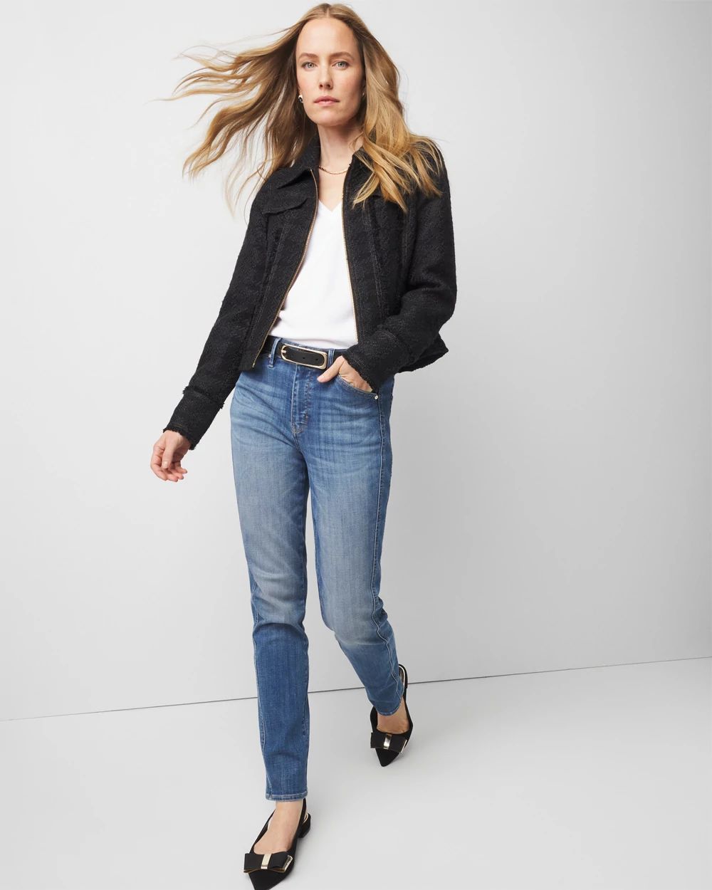 Petite Cropped Tweed Trucker Jacket