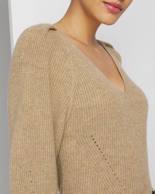 Pleated Shoulder V-neck Pullover Sweater click to view larger image.