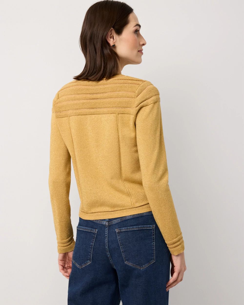 Petite Metallic Pointelle Knit Cardigan