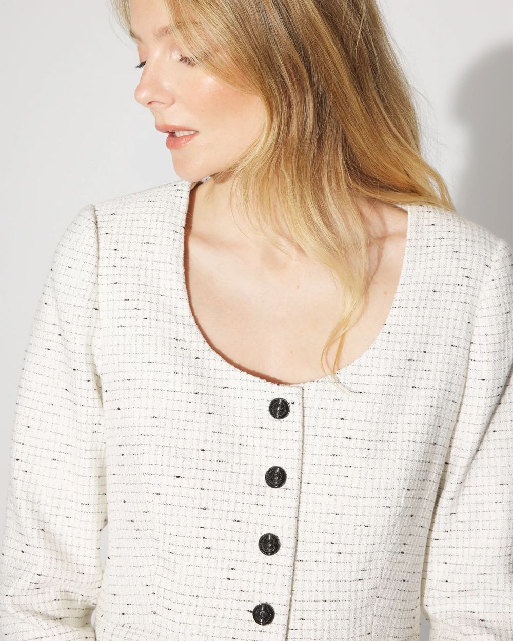 Scoop Neck Tweed Blazer