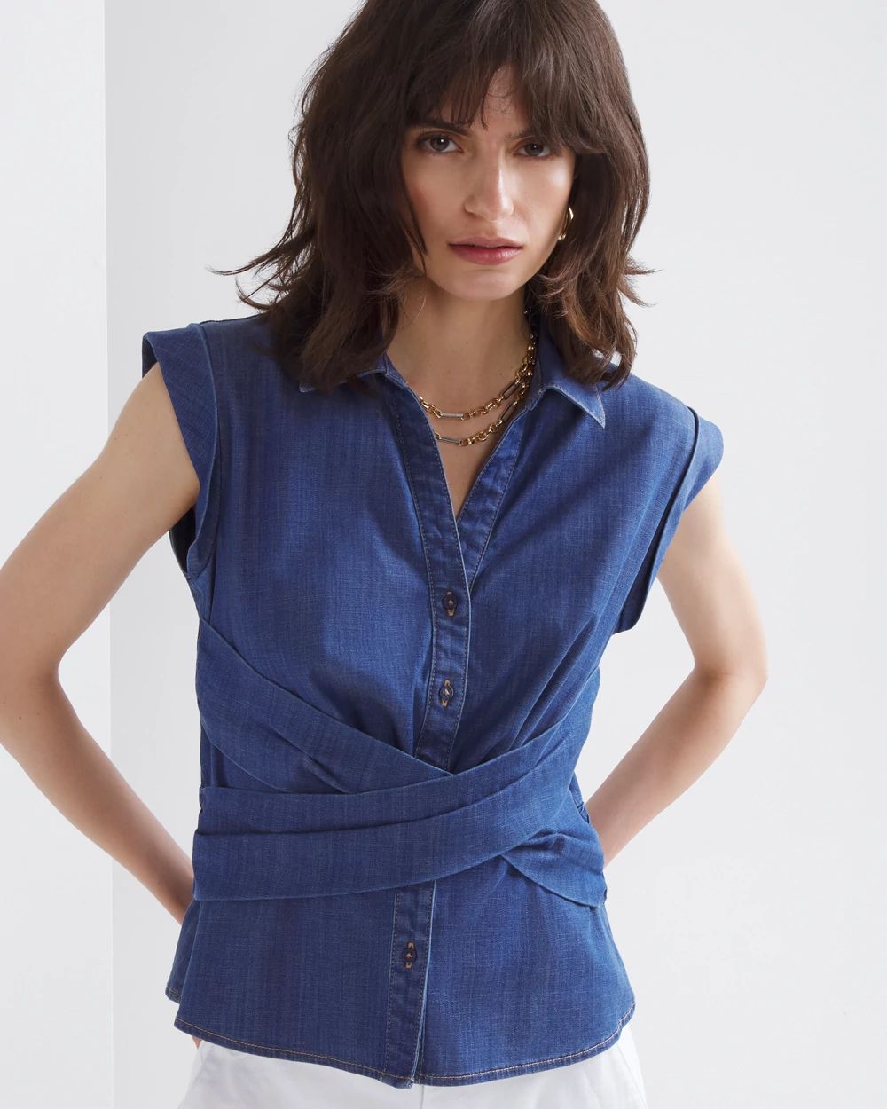 Petite Short Sleeve Cross Front Shirt