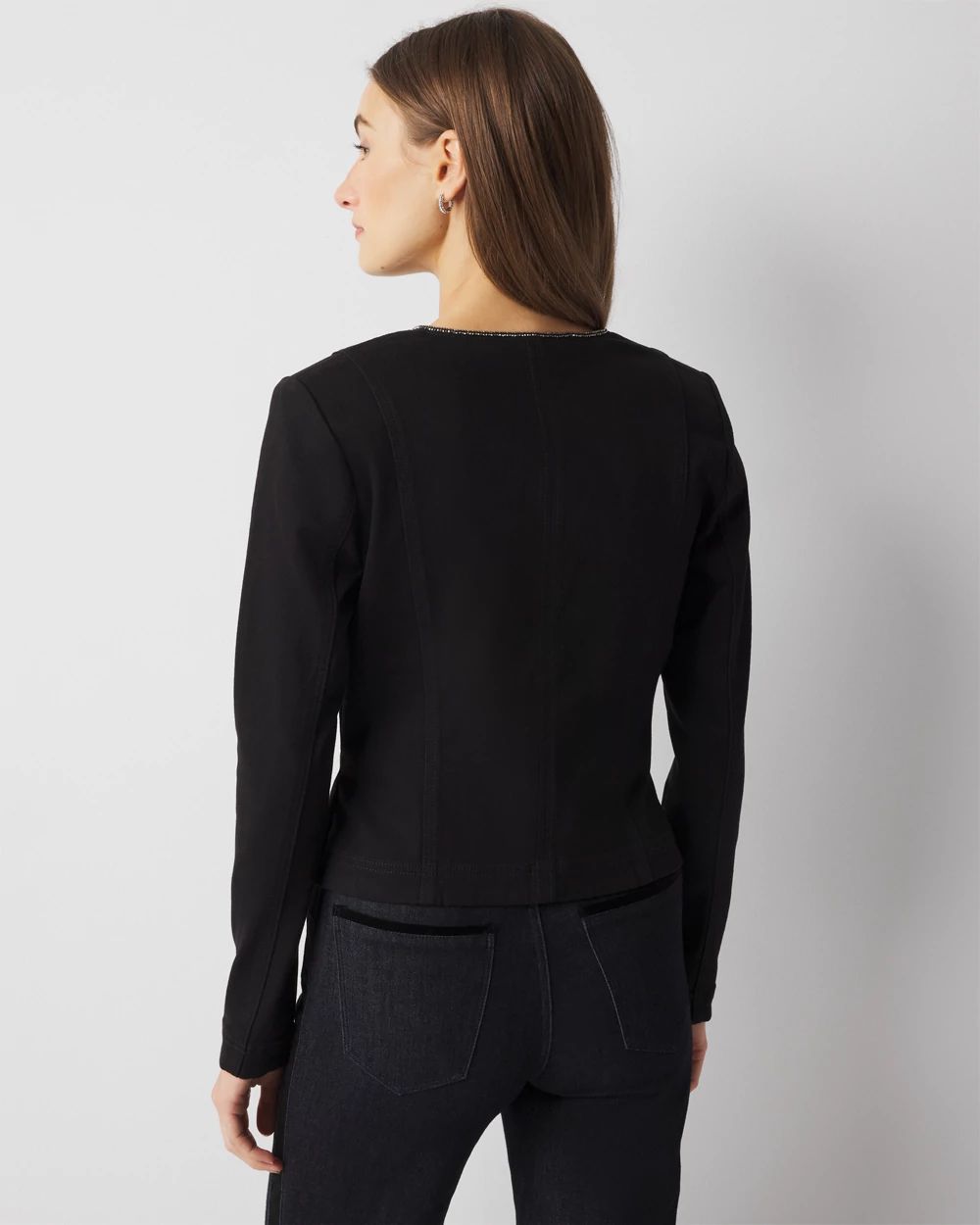 Petite Denim Embellished Trim Jacket