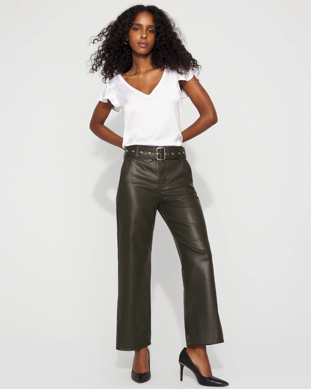 Coated High-Rise Wide-Leg Crop