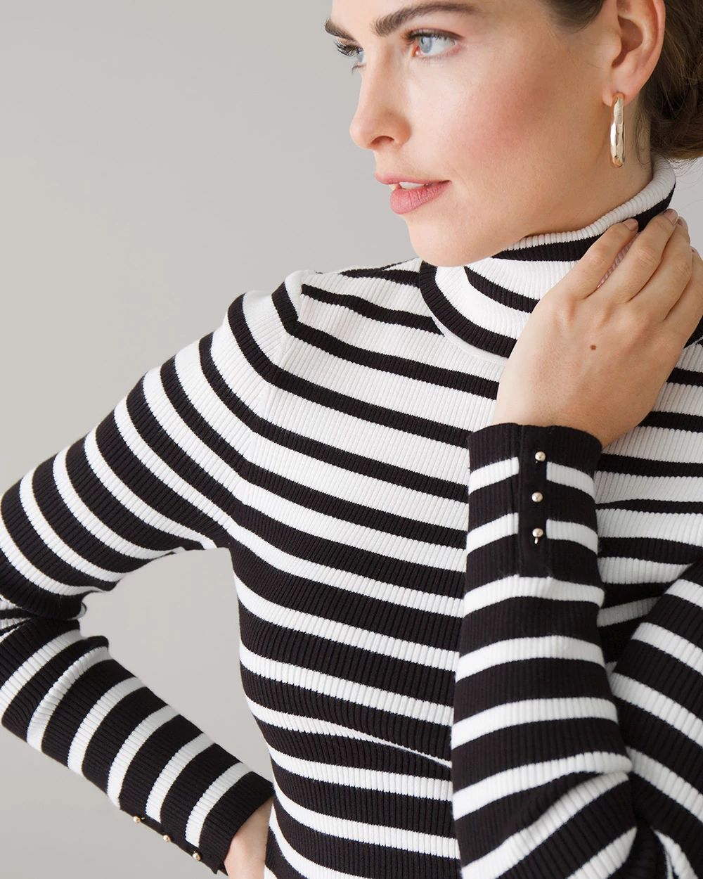 Long-Sleeve Ribbed Striped Turtleneck click to view larger image.