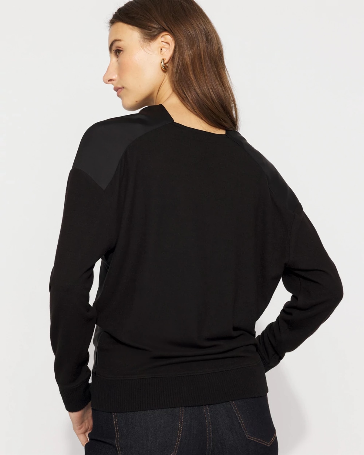 White House Black Market Satin Mix Snit Top In Black