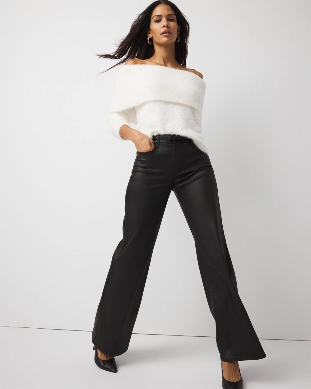 Coated Denim High Rise Wide Leg Jean