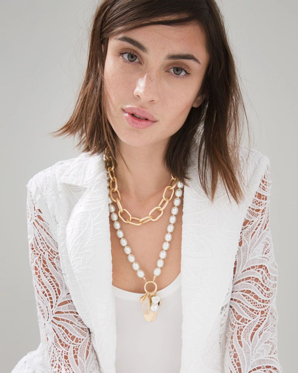Faux Pearl Goldtone Chain Convertible Necklace