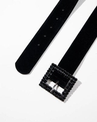 Black Crystal Buckle Velvet Denim Belt