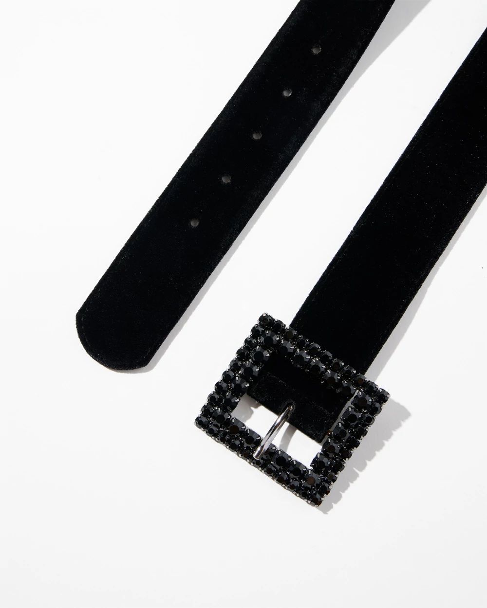 Black Crystal Buckle Velvet Denim Belt