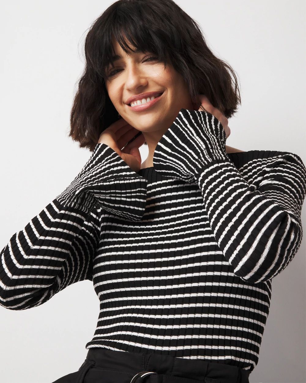 Petite Striped Flared Cuff Sweater