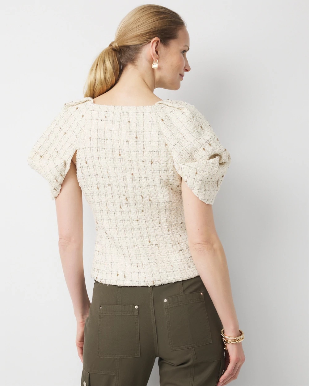 Puff Sleeve Tweed Top