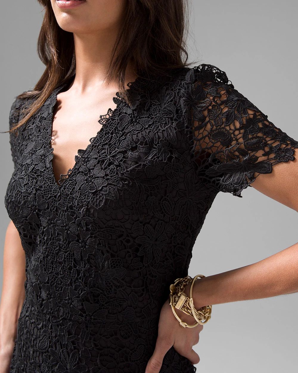 Short Sleeve V-neck Lace A-Line Dress