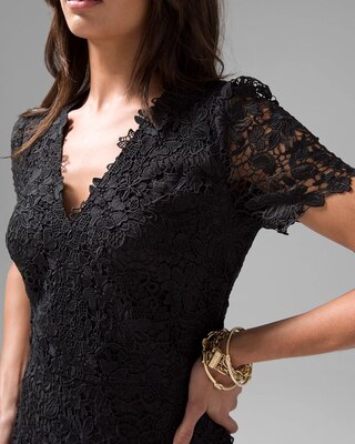 Short Sleeve V-neck Lace A-Line Dress