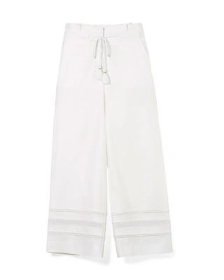 Linen-Blend Tassel-Tie Wide-Leg Crop Pants