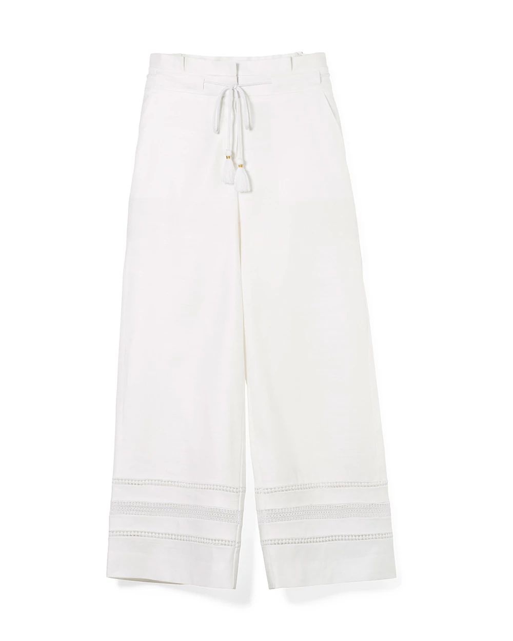 Linen-Blend Tassel-Tie Wide-Leg Crop Pants