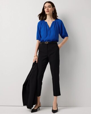 Elbow Sleeve V-neck Blouse click to view larger image.