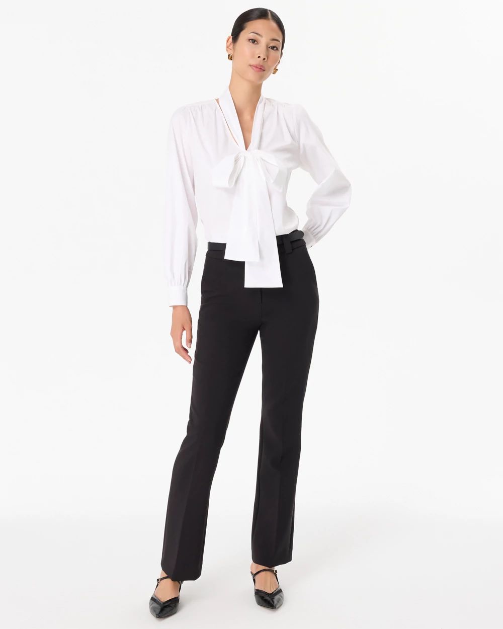 Removable Bow Poplin Blouse click to view larger image.