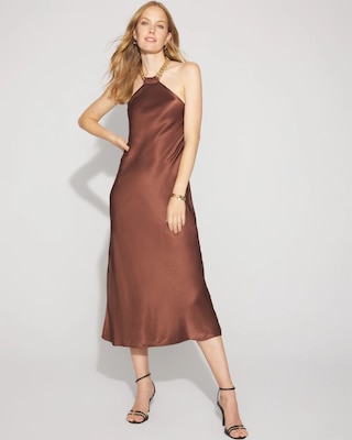 Chain Detail Satin Slip Dress