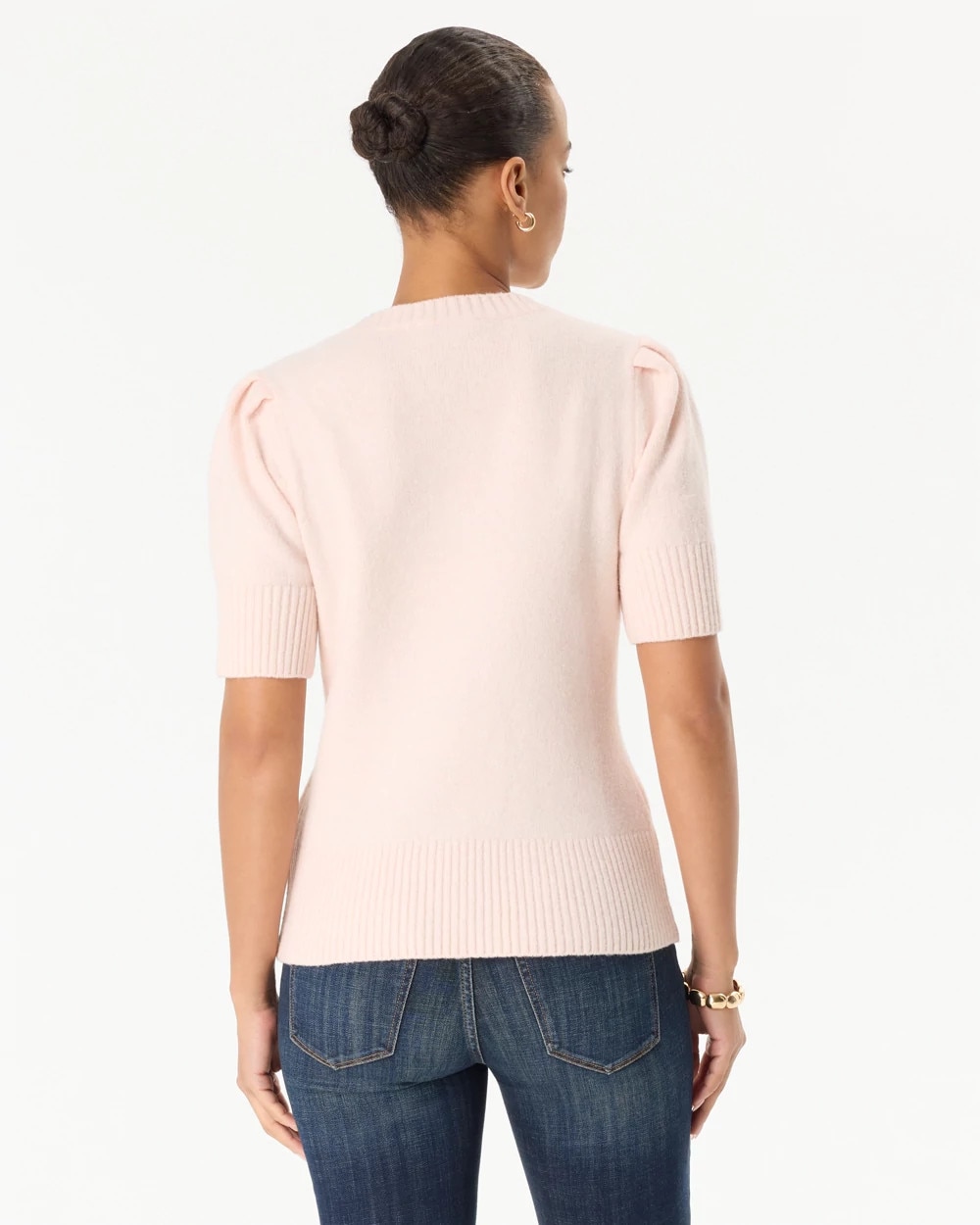 Crew Neck Elbow Sleeve Pullover