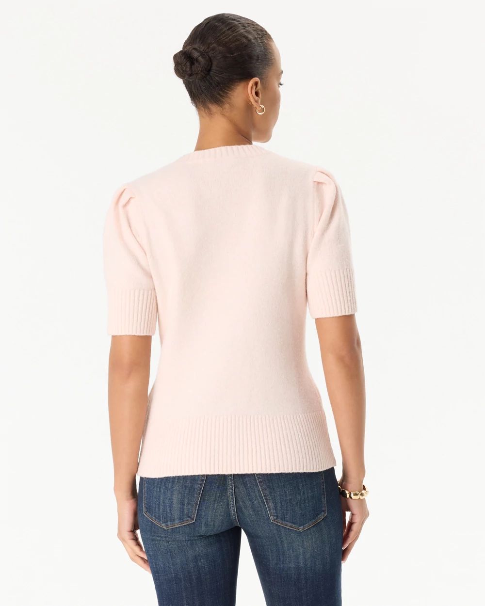 Crew Neck Elbow Sleeve Pullover click to view larger image.