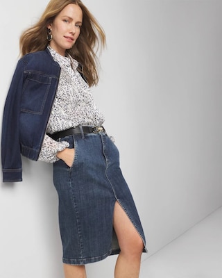 Petite Knee-Length Denim Pencil Skirt click to view larger image.