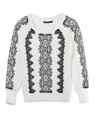 Long Sleeve Bateau Neck Lace Pullover click to view larger image.