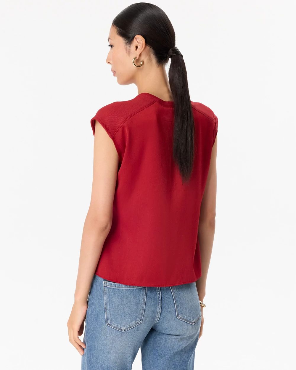 Ribbed Trim Satin Tee click to view larger image.