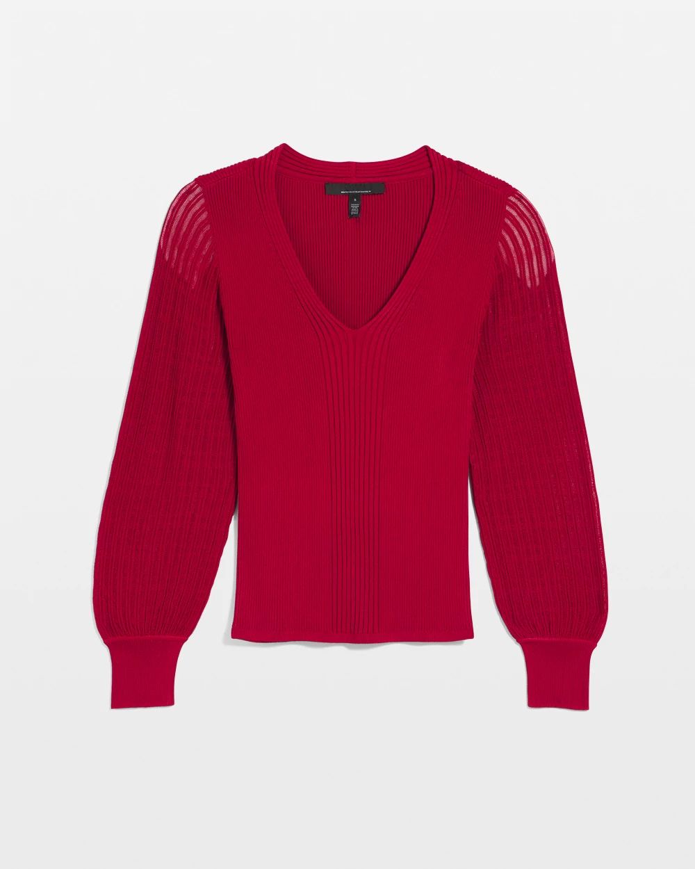 Sheer Sleeve V-Neck Sweater