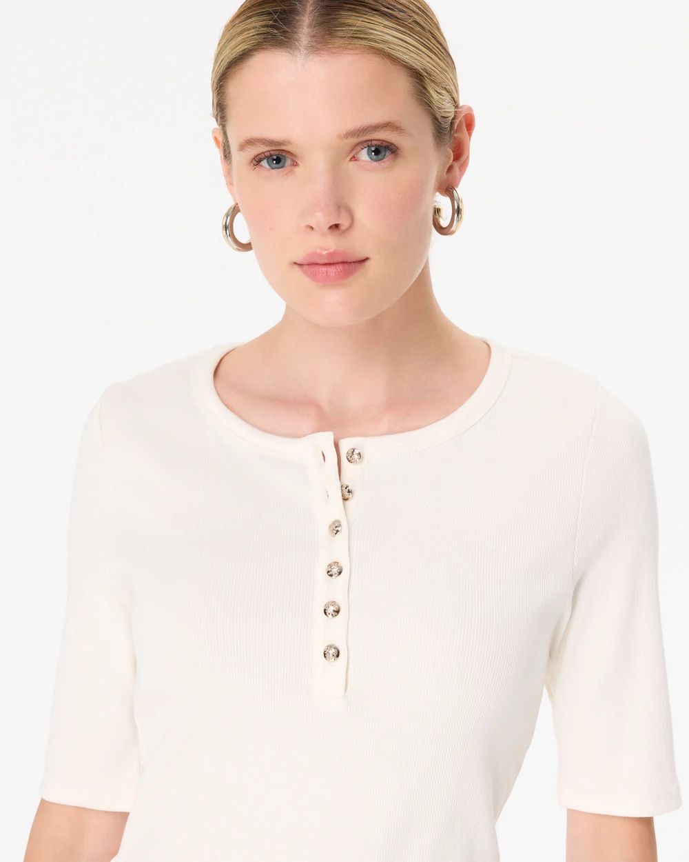 Elbow Sleeve Henley Top click to view larger image.
